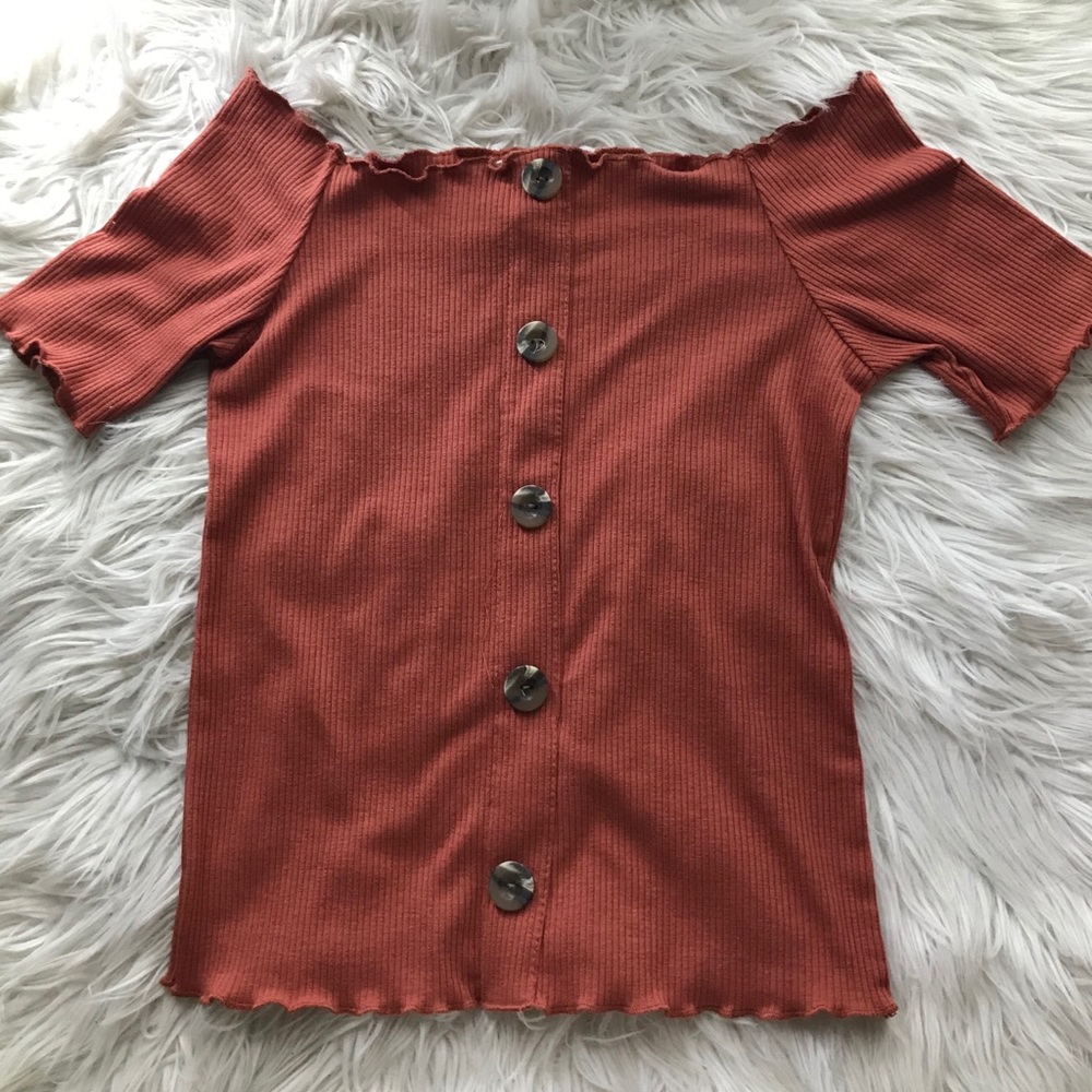 Off shoulder button down blouse